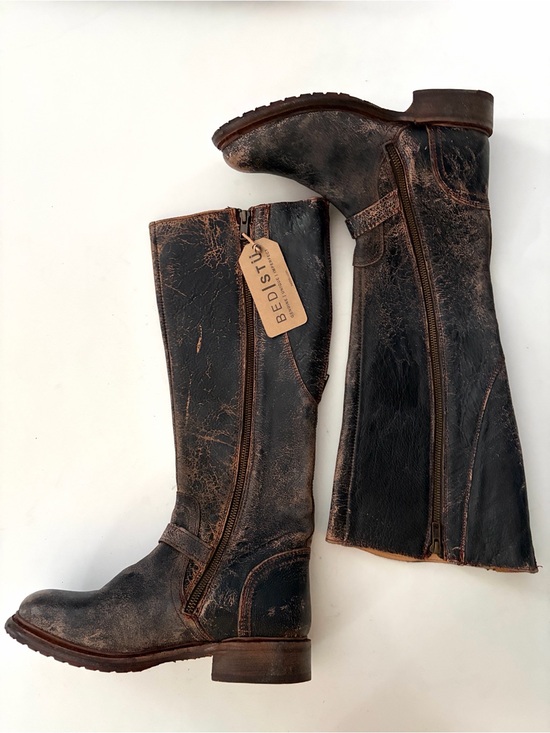 Bed Stu Shoes - BED STU Glaye Black Lux Distressed Leather Tall Riding Boots Wide Calf size 9.5